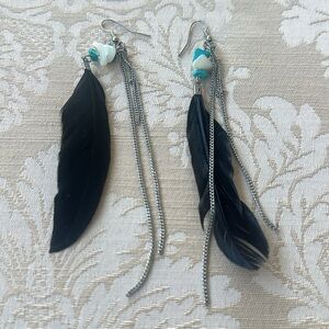 Turquoise and Black Feather Earrings
